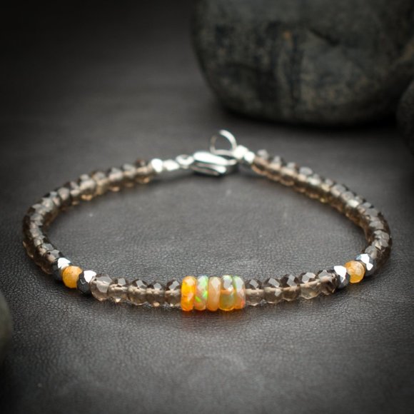 Smoky Quartz and Ethiopian Fire Opal Crystal Bracelet - Handmade to Order - Picture 1 of 2